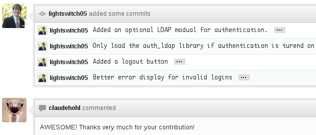 screenshot des pull requests von github, LDAP-authentifizierung